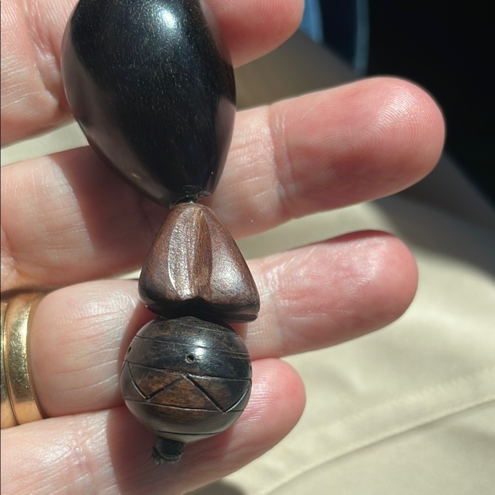 Vintage Monies Gerda Lynggaard Ebony Wood Drop Black Brown Dangle Clip Earrings - Picture 4 of 6